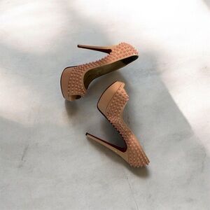 Christian Louboutin Plush Spike Peep-Toe Pumps | Red Soles | Designer Heels 💕